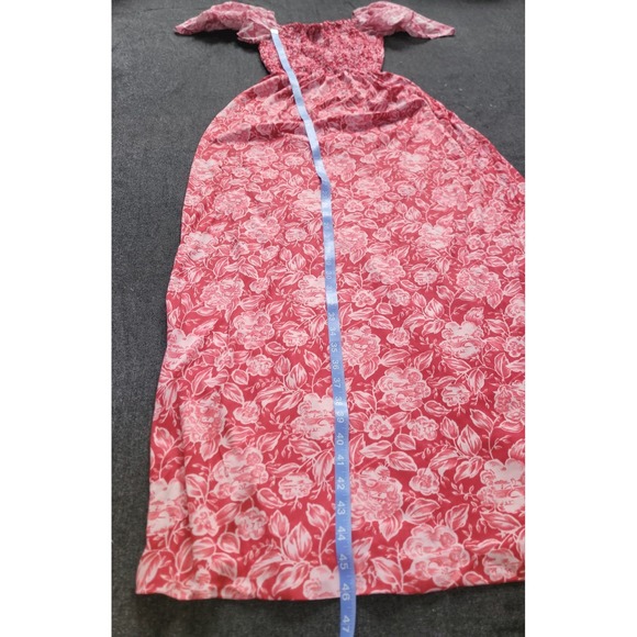 Vintage 70s Pink Maxi Dress Floral Ruched Ruffle Cottage Size Small - Picture 12 of 13